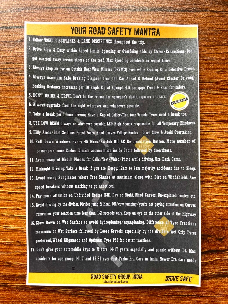 The Road Safety or Road Discipline Mantra Sticker for 'City & Highways' - 17 Points before you head out...